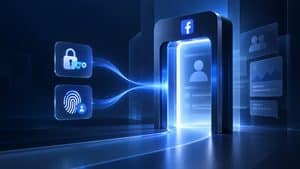 Rappresentazione dell'accesso a Facebook tramite credenziali tradizionali e passkey