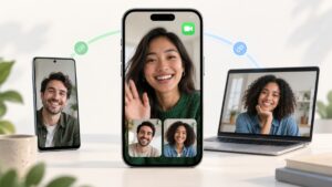 Videochiamata FaceTime tra un dispositivo Apple, uno smartphone e un computer