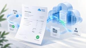 Fattura digitale collegata a un sistema cloud che rappresenta Fatture in Cloud