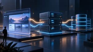 Home 7 Rappresentazione di un full stack developer che collega front-end, backend e database