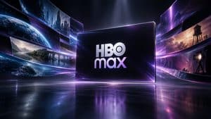Illustrazione editoriale di HBO Max come piattaforma streaming con contenuti cinematografici e seriali che convergono verso uno schermo centrale