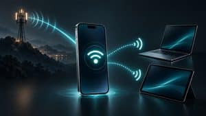Home 7 Smartphone che condivide la connessione mobile via hotspot Wi-Fi con notebook e tablet