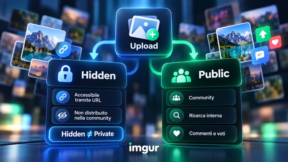 Imgur: cos’è, come funziona e come usarlo per condividere immagini 1 Differenza tra post Hidden e Public su Imgur dopo il caricamento di un'immagine