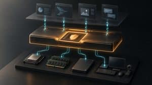 Rappresentazione del kernel come livello centrale tra applicazioni e componenti hardware