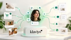 Klaviyo rappresentato come sistema che collega dati ecommerce, profilo cliente e automazioni di marketing