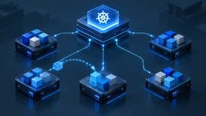 Rappresentazione di un cluster Kubernetes con control plane, worker node e workload containerizzati distribuiti
