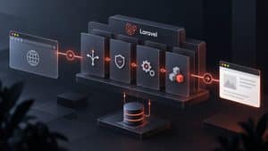 Rappresentazione di Laravel come framework PHP che collega richiesta, logica applicativa e database