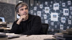 Larry Page con una rete di pagine Web collegate che richiama l'idea alla base del PageRank