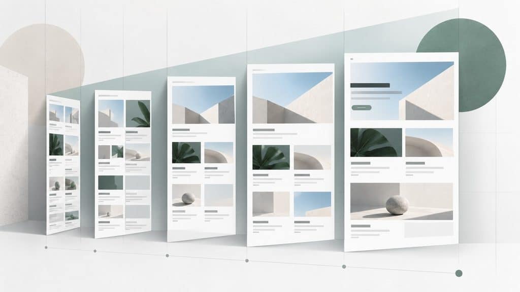 Layout: cos’è, significato e come progettare il layout di un sito web 1 Layout web che riorganizza colonne e contenuti quando diminuisce lo spazio disponibile