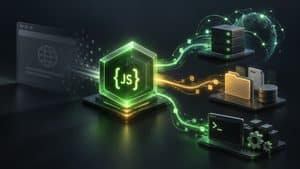 Home 8 Rappresentazione di Node.js come runtime JavaScript collegato a rete, file system e processi