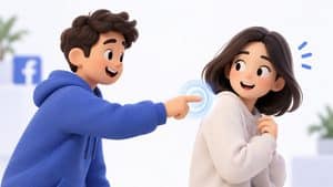 Due persone rappresentate in stile digitale mentre una invia un poke Facebook all'altra