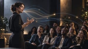 Relatore durante un intervento di public speaking davanti a un pubblico