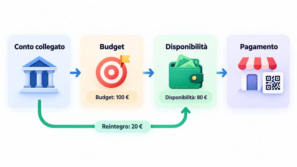 Satispay: cos’è, come funziona, quanto costa e cosa puoi fare oggi 1 Schema del funzionamento di Budget e Disponibilità su Satispay