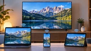 Home 8 Smartphone, laptop e tablet che duplicano lo schermo su una TV tramite connessione wireless