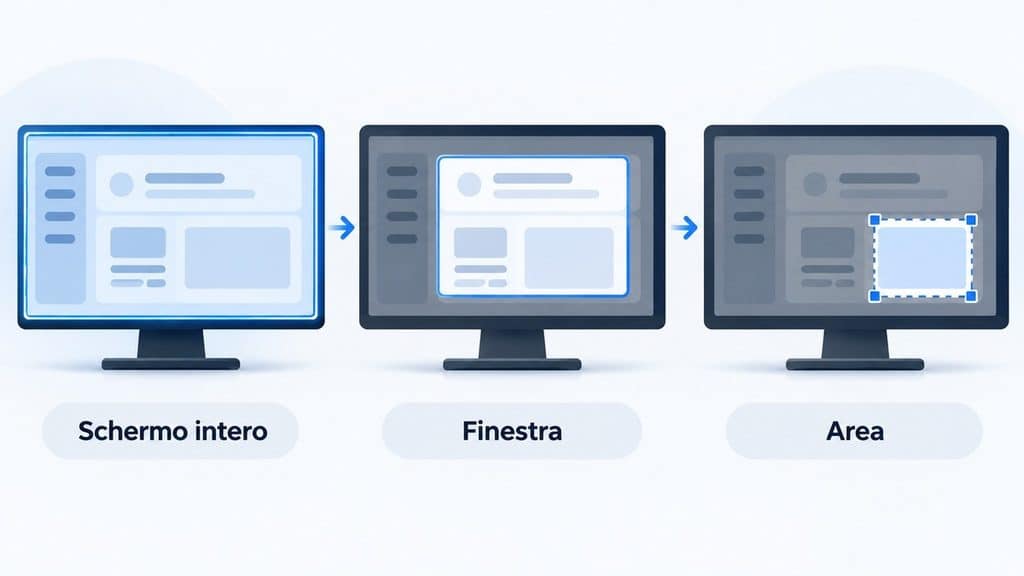 Screenshot: cos’è, come farlo e dove trovarlo su PC, Mac, Android e iPhone 1 Confronto tra screenshot dello schermo intero, di una finestra e di un'area selezionata