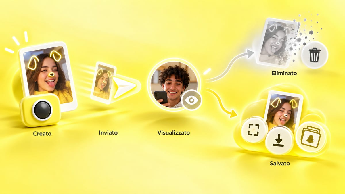 Snapchat: cos’è, come funziona, a cosa serve e come si usa 1 Schema del ciclo di uno Snap dalla creazione alla visualizzazione, eliminazione o salvataggio