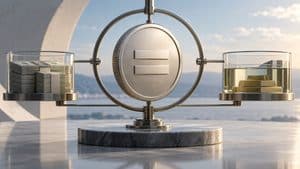 Token digitale stablecoin rappresentato in equilibrio rispetto a un valore monetario di riferimento