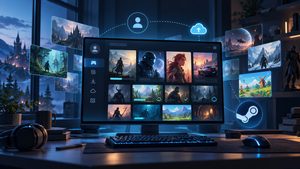 Home 9 Steam con libreria digitale di giochi, account, cloud e client su una postazione PC