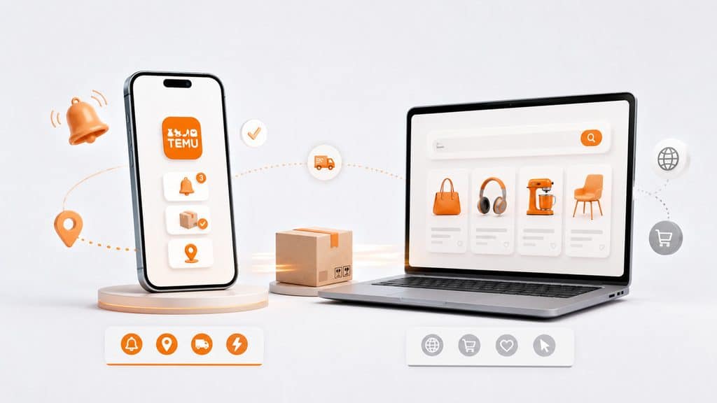 Temu app: come funziona, download, sicurezza e differenze con il sito 1 Confronto visuale tra utilizzo di Temu tramite app mobile e browser web