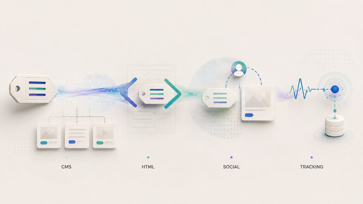 Tag: cosa sono, significato, tipi ed esempi pratici 1 Schema visuale delle diverse funzioni dei tag in CMS, HTML, social network e tracking
