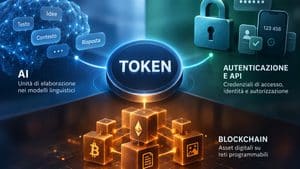 Token collegato a intelligenza artificiale, autenticazione API e blockchain