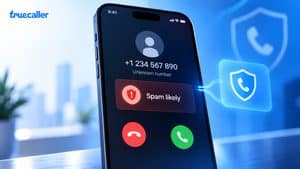 Home 8 Smartphone con chiamata sconosciuta analizzata da Truecaller per identificazione e spam