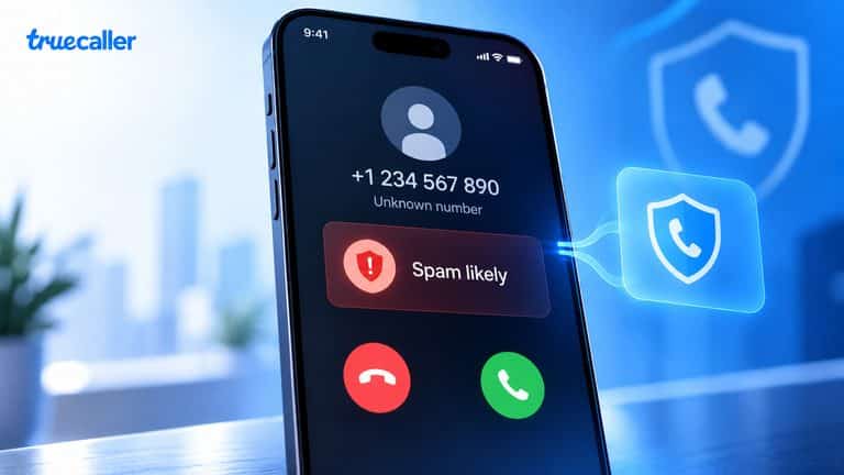 Smartphone con chiamata sconosciuta analizzata da Truecaller per identificazione e spam