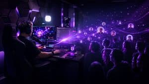 Creator durante una diretta Twitch collegato alla propria community di spettatori