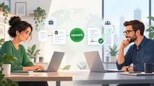 Freelance e cliente collegati attraverso il marketplace Upwork