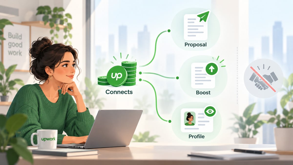 Upwork: cos’è, come funziona in Italia, costi e come trovare lavoro 1 Schema degli utilizzi dei Connects su Upwork per proposal e visibilità