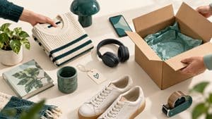 Home 9 Articoli di seconda mano, smartphone e pacco che rappresentano acquisto e vendita su Vinted
