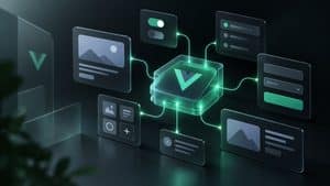 Rappresentazione di Vue.js con componenti modulari collegati attraverso un sistema reattivo