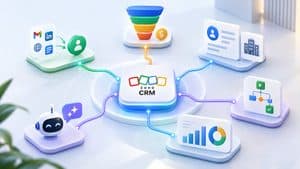 Home 7 Zoho CRM con pipeline, contatti, automazioni, analytics e funzioni AI