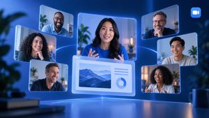 Home 8 Rappresentazione di una riunione Zoom con host e partecipanti collegati in videoconferenza