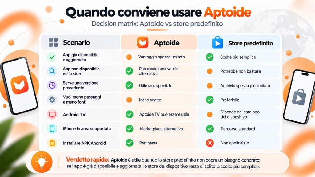 Aptoide: cos’è, come funziona, dove scaricarlo e quanto è sicuro 4 Matrice decisionale Aptoide vs store predefinito per scegliere quale usare