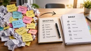 Briefing che trasforma richieste e idee confuse in un brief operativo
