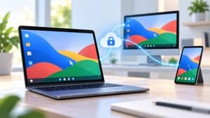 Home 7 Chrome Remote Desktop con computer e smartphone collegati per l’accesso remoto