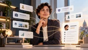 Professionista che costruisce una biografia professionale selezionando esperienze, progetti, risultati e credenziali