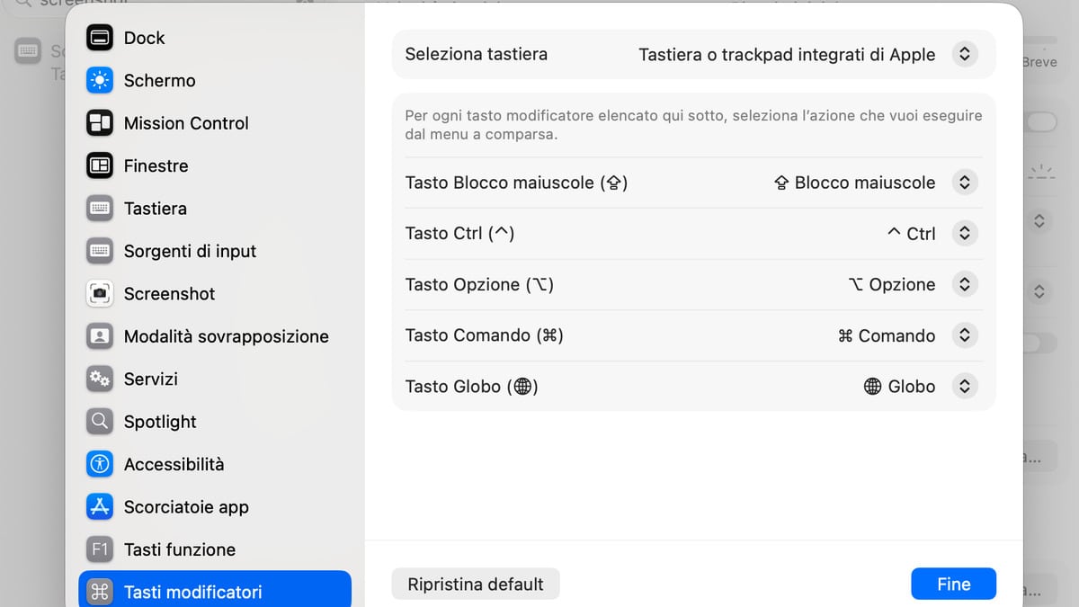 Come fare uno screenshot su Mac: tasti, app e salvataggio 2 Impostazioni di macOS con la voce Screenshot nella sezione Abbreviazioni da tastiera
