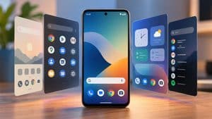 Smartphone Android con diverse configurazioni della schermata Home tramite launcher