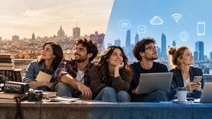 Home 9 Millennials tra tecnologie analogiche e digitali, simbolo della transizione della Generazione Y