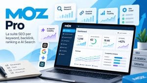 Home 7 Moz Pro con keyword research, backlink, rank tracking, site crawl e AI Search