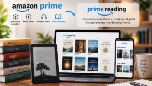 Home 9 Prime Reading con e-reader Kindle, laptop e smartphone per leggere libri digitali inclusi con Amazon Prime