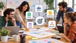 Team che coordina persone, attività, deliverable, timeline e dipendenze in un progetto