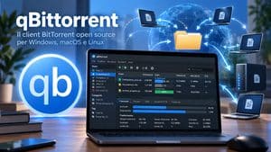 Home 8 Illustrazione di qBittorrent con client desktop collegato a più peer per il trasferimento BitTorrent