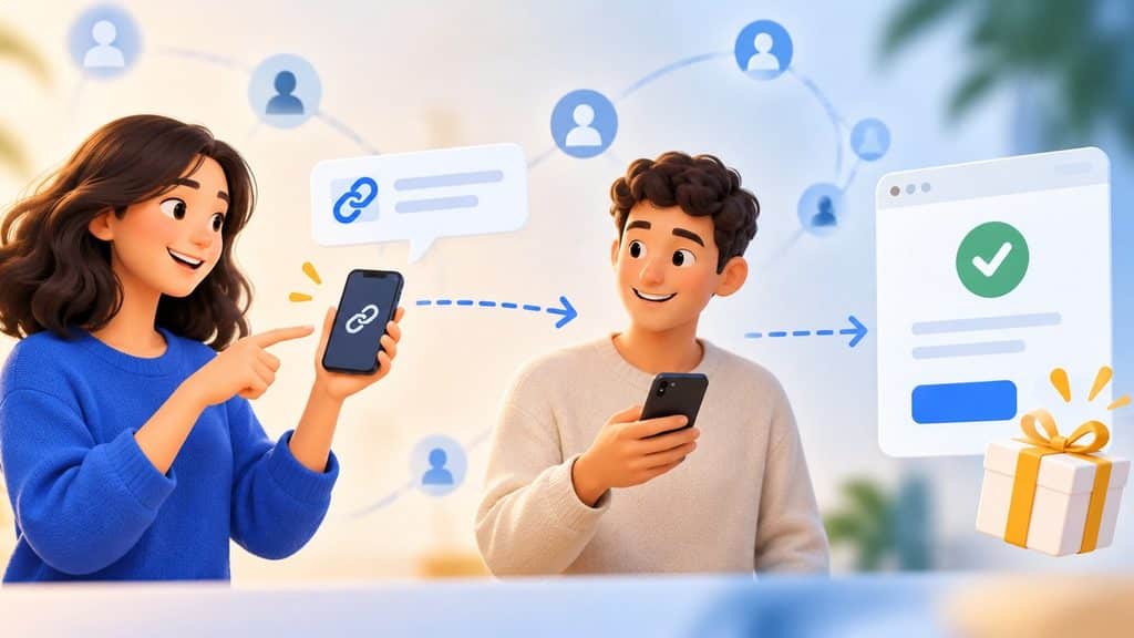 Referral marketing: cliente che condivide un link e conversione validata