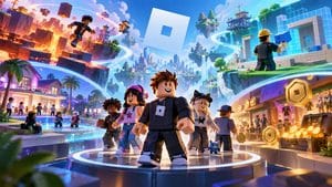 Avatar in un ecosistema Roblox con mondi di gioco, creazione e Robux
