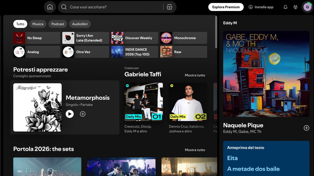 Spotify Web: come usare il Web Player dal browser 1 Interfaccia di Spotify Web Player con ricerca, playlist e controlli di riproduzione