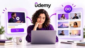 Udemy con scelta tra acquisto di un corso singolo e accesso al catalogo con Piano individuale