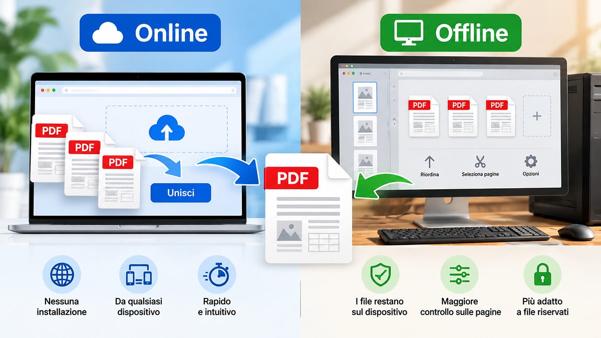 Come unire PDF: metodi online, offline, su Windows e Mac 1 Confronto tra unire PDF online e offline sul computer